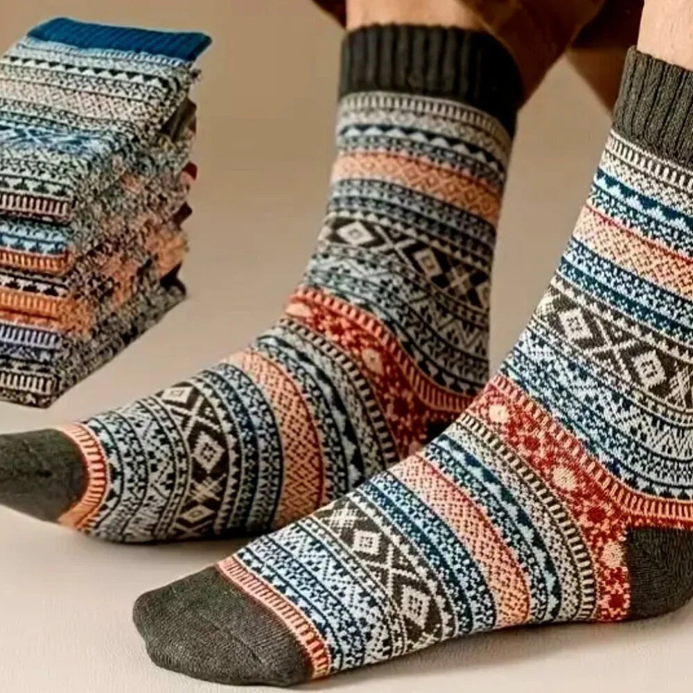 Unisex Retro Vintage Crew Socks - 5 Pairs Very Warm